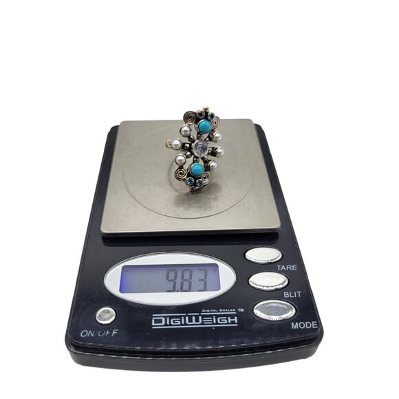 Nicky Butler Sz 7.5 Turquoise Gems Pearl Scroll Ring .925 Sterling Silver Size - Picture 9 of 9